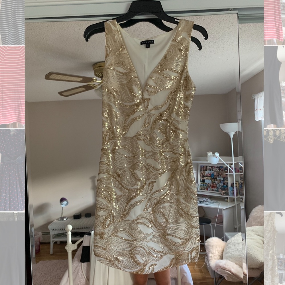 white dress with gold sequence